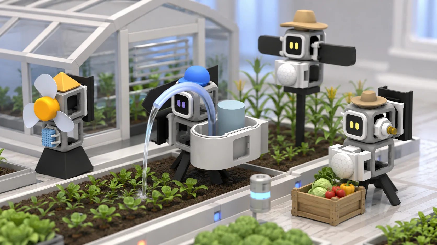 A smart farm managed by four Robolab robots